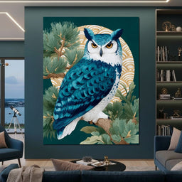Sapphire Owl Moonlit Pines - NicheCanvas