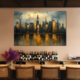 Golden Metropolis Reflection - NicheCanvas