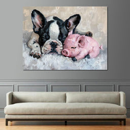 Cozy Frenchie & Piglet Snooze - NicheCanvas