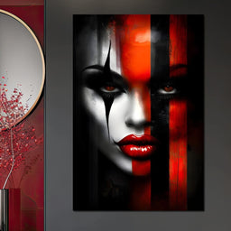 Noir Harlequin Red Stripe Face - NicheCanvas