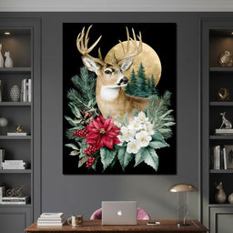 Moonlit Floral Gold Buck - NicheCanvas