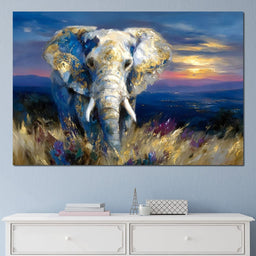 Gilded Blue Elephant Dawn - Neal Hackett - NicheCanvas