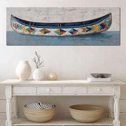 Colorful Coastal Canoe Drift - NicheCanvas