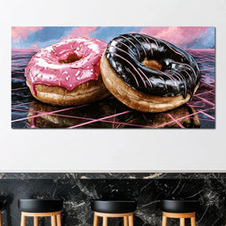 Cosmic Confectionery Over Neon Grids - NicheCanvas