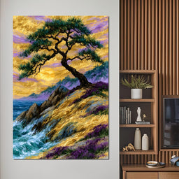 Golden Shoreline Beneath An Ancient Pine - NicheCanvas