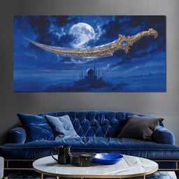 Golden Scimitar Under Full Moon - NicheCanvas