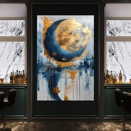 Golden Swirls on Sapphire Tides - NicheCanvas