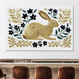 Golden Hare Botanical Folk Scene - NicheCanvas