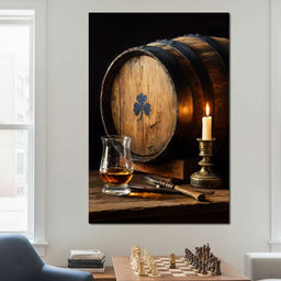 Candlelit Irish Whiskey Barrel - NicheCanvas