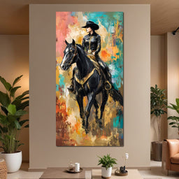 Gallant Cowgirl Riding Midnight - NicheCanvas