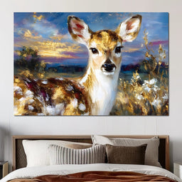 Golden Fawn Sunset Meadow - Neal Hackett - NicheCanvas