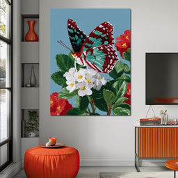 Turquoise Wing On Summer Blossoms - NicheCanvas