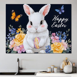 Happy Easter Bunny Watercolor - NicheCanvas