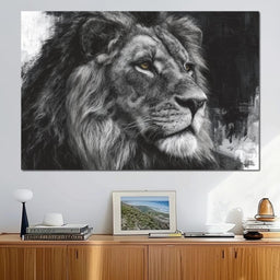 Regal Lion Monochrome Portrait - NicheCanvas