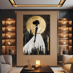Golden Silhouette City Radiance - NicheCanvas