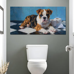 Bulldog Bathroom Mischief - NicheCanvas