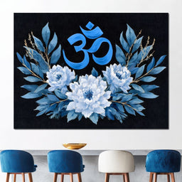 Om Blue Lotus Floral Mandala - NicheCanvas