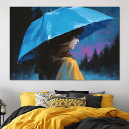 Blue Umbrella Evening Reverie - NicheCanvas