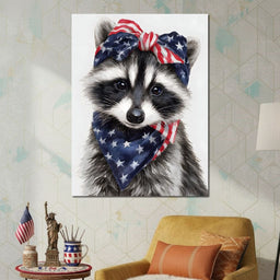 Patriotic Raccoon Portrait - NicheCanvas