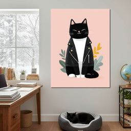 Rebel Feline Chic on Blush - NicheCanvas