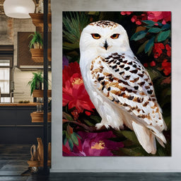 Snowy Owl Garden Blooming - NicheCanvas
