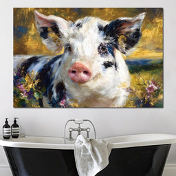 Golden Meadow Piglet Portrait - NicheCanvas