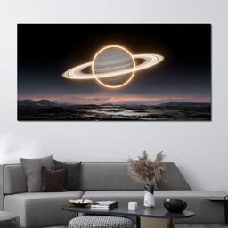 Luminous Saturn Over Alien Sea - NicheCanvas