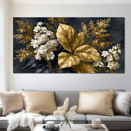 Gilded Foliage Upon Midnight Velvet - NicheCanvas