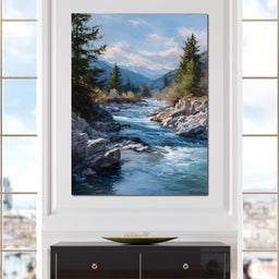 Alpine River Through Pines - NicheCanvas