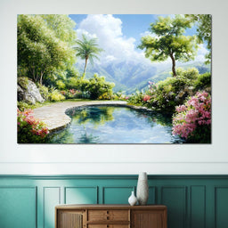 Mountain Garden Paradise Pond - NicheCanvas