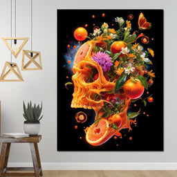 Floral Citrus Skull Energy Burst - NicheCanvas