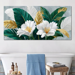 Gilded Tropical White Peony - NicheCanvas