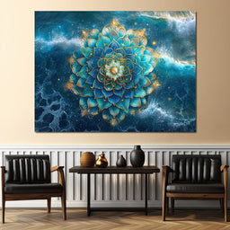 Lotus Reverie Over Ocean Waves - NicheCanvas