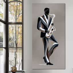 Midnight Jazz Sax Player Elegance - NicheCanvas