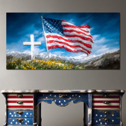 Majestic Peaks and Patriotism - NicheCanvas