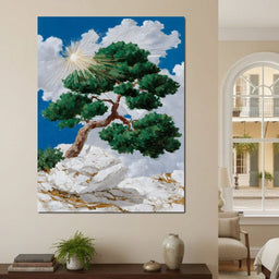 Sunlit Pine on White Cliff - NicheCanvas