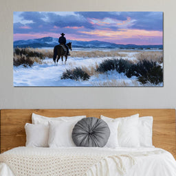 Western Rider at Snowy Dawn - NicheCanvas