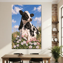 Gentle Pasture Cow Under Summer Skies - NicheCanvas