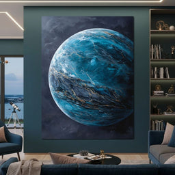 Celestial Ocean Planet Gold Veins - NicheCanvas