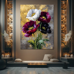 Gilded Poppies Quartet - NicheCanvas