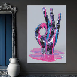 Neon Drip Hand Gesture Fusion - NicheCanvas