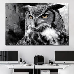 Noir Owl Golden Eyes Portrait - NicheCanvas