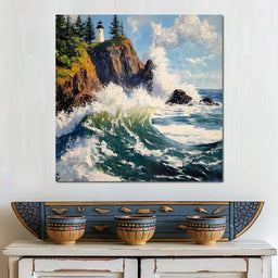 Coastal Lighthouse Wavescape - NicheCanvas