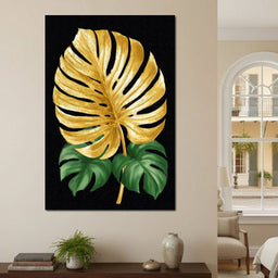 Golden Monstera Leaf Elegance - NicheCanvas