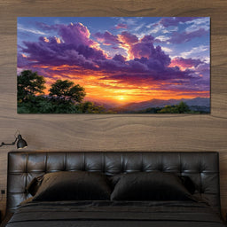 Golden Mountain Sunset Clouds Sky - NicheCanvas