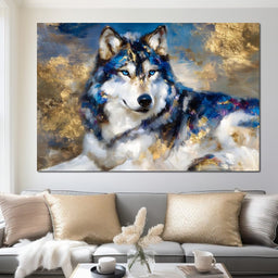 Sapphire Wolf Gold Radiance - NicheCanvas