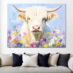 Highland Cattle Wildflowers - NicheCanvas