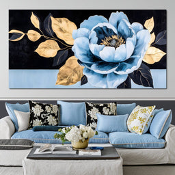 Golden Petals Blue Bloom - NicheCanvas