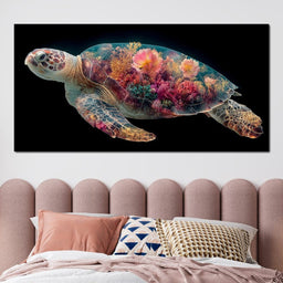 Floral Reef Sea Turtle Glow - NicheCanvas