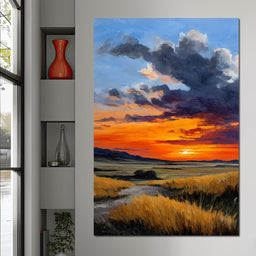 Golden Prairie Sunset Skystorm - NicheCanvas